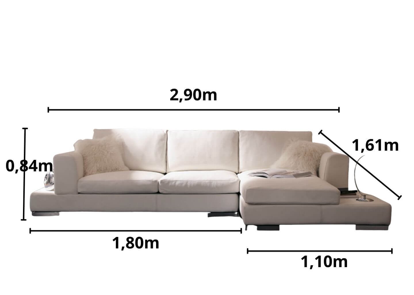 Sofá de 3 Lugares com Chaise, Revestimento Couro Sintético Branco, 2,90m X 1,61m - 2