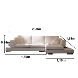 Sofá de 3 Lugares com Chaise, Revestimento Couro Sintético Branco, 2,90m X 1,61m - 2