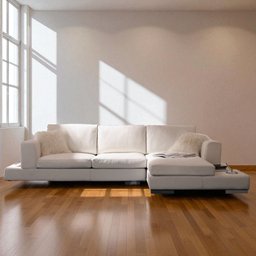 Sofá de 3 Lugares com Chaise, Revestimento Couro Sintético Branco, 2,90m X 1,61m - 1