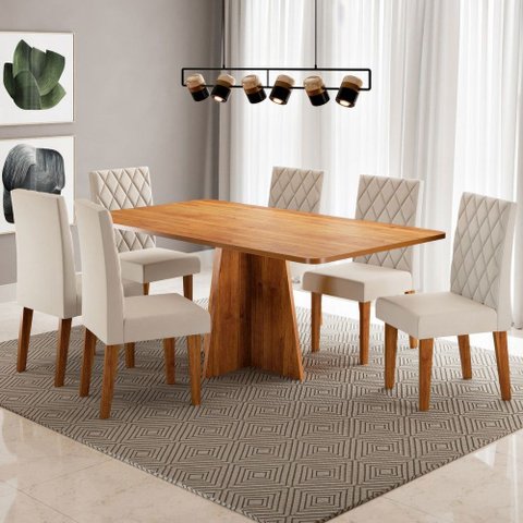 Mesa de Jantar 6 Lugares Antonella Mel/veludo Pastel - Viero Móveis