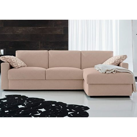 Sofá de 3 Lugares com Chaise, Revestimento Sarja Bege, 2,30m X 1,60m