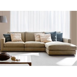Sofá de 3 Lugares com Chaise, Revestimento Linho Sintético Bege, 2,54m X 1,61m - 1