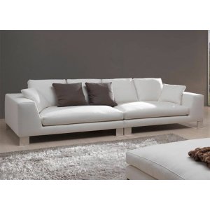 Sofá King-size, 4 Lugares, Revestimento em Couro Sintético Branco , 3,0m