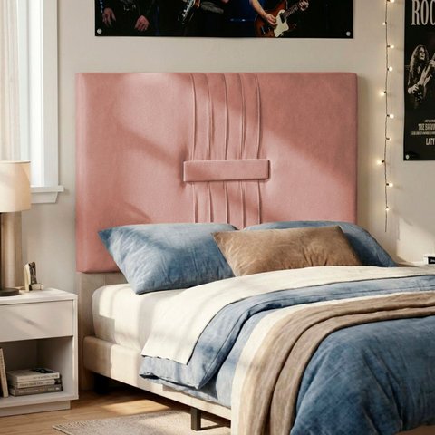 Cabeceira Painel Estofada Nevada Suede Rosa Solteiro 90cm para Cama Box