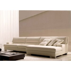 Sofá de 4 Lugares com Chaise, Revestimento Sarja Bege, 3,18m X 1,61m