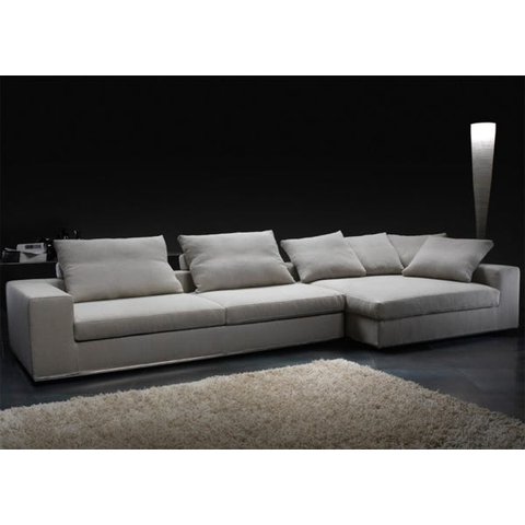 Sofá de 4 Lugares com Chaise, Revestimento Sarja Bege, 3,18m X 1,60m