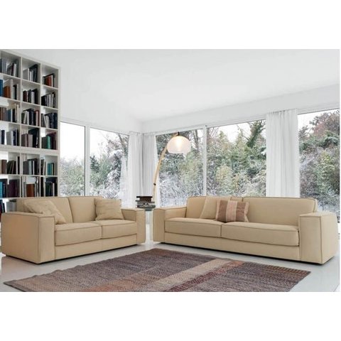 Conjunto de Sofá 3 e 2 Lugares, Revestimento em Couro Sintético Preto - Est003