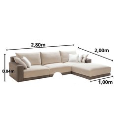 Sofá Modulado, 3 Lugares com Puff, Revestimento em Sarja Cinza com Creme, 2,80m X 2,00m - 2