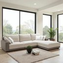 Ver imagem 1 de Sofá Modulado, 3 Lugares com Puff, Revestimento em Sarja Cinza com Creme, 2,80m x 2,00m