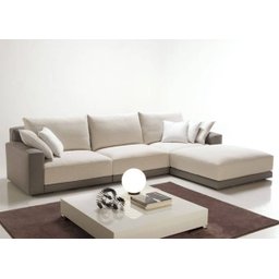 Sofá Modulado, 3 Lugares com Puff, Revestimento em Sarja Cinza com Creme, 2,80m X 2,00m - 1