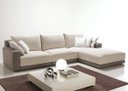 Ver imagem 1 de Sofá Modulado, 3 Lugares com Puff, Revestimento em Sarja Cinza com Creme, 2,80m X 2,00m