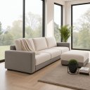 Ver imagem 3 de Sofá Modulado, 3 Lugares com Puff, Revestimento em Sarja Cinza com Creme, 2,80m x 2,00m