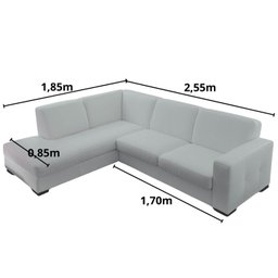 Sofá 5 Lugares com Chaise Lado Esquerdo, Couro Sintético Branco, 2,55m X 1,85m - 2