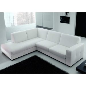 Sofá 5 Lugares com Chaise Lado Esquerdo, Couro Sintético Branco, 2,55m X 1,85m