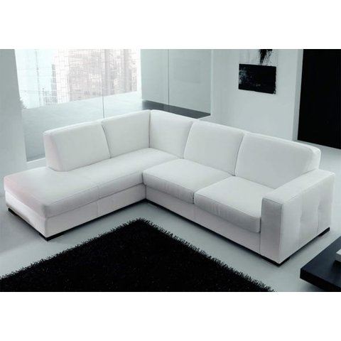 Sofá 5 Lugares com Chaise Lado Esquerdo, Couro Sintético Branco, 2,55m X 1,85m