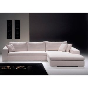 Sofá 5 Lugares com Chaise, Revestimento em Sarja Branca, Chaise Lado Direito, 3,20m X 1,70m