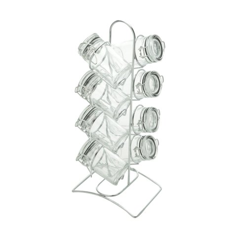 Porta Condimentos de Vidro Com Suporte de Metal 8 Peças Lyor