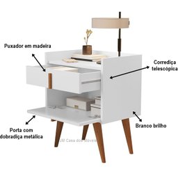 Mesa de Cabeceira Davi 1 Gaveta 1 Porta Pés Palito Branco - JM Casa dos Moveis - 4