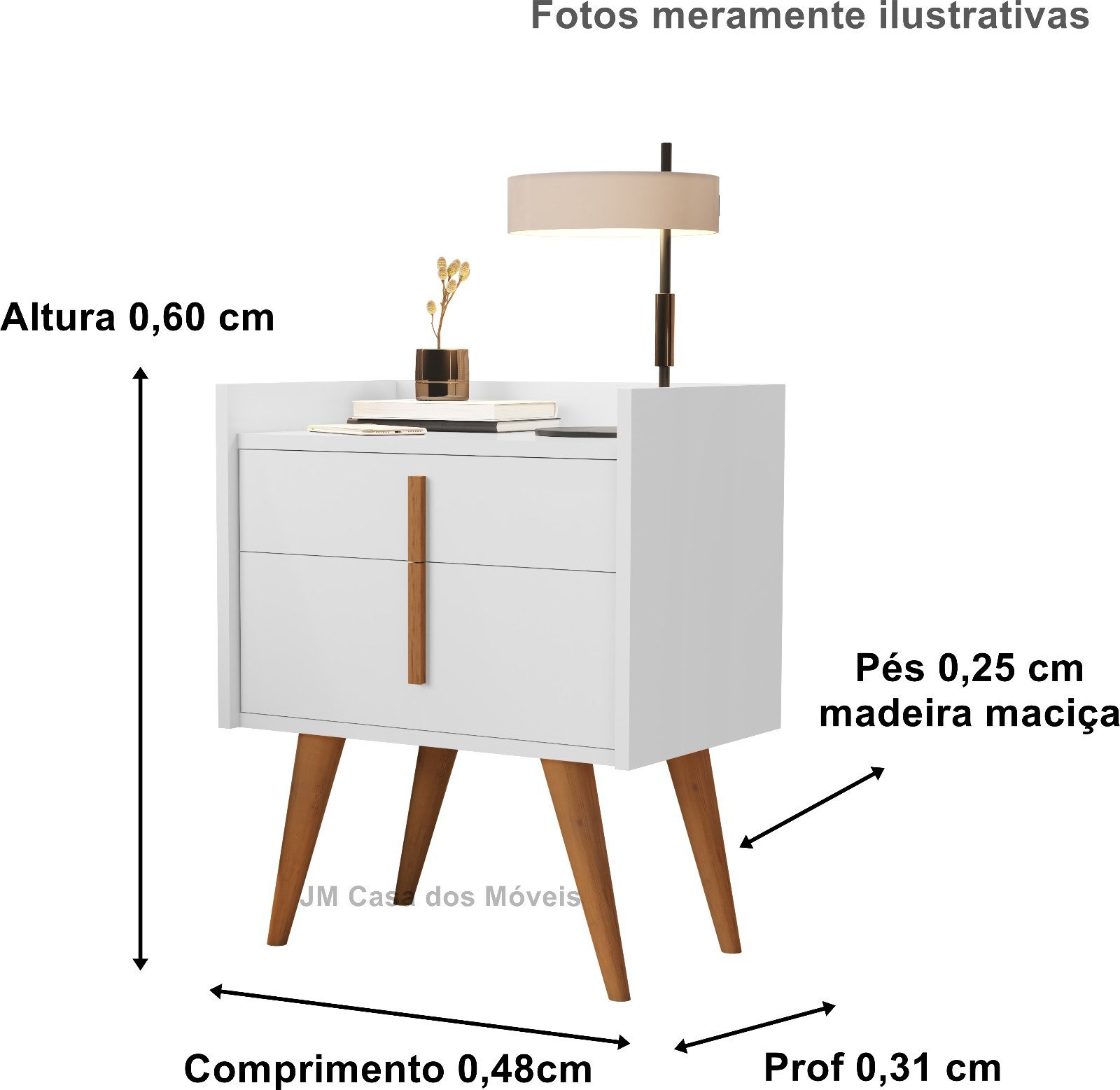 Mesa de Cabeceira Davi 1 Gaveta 1 Porta Pés Palito Branco - JM Casa dos Moveis - 3