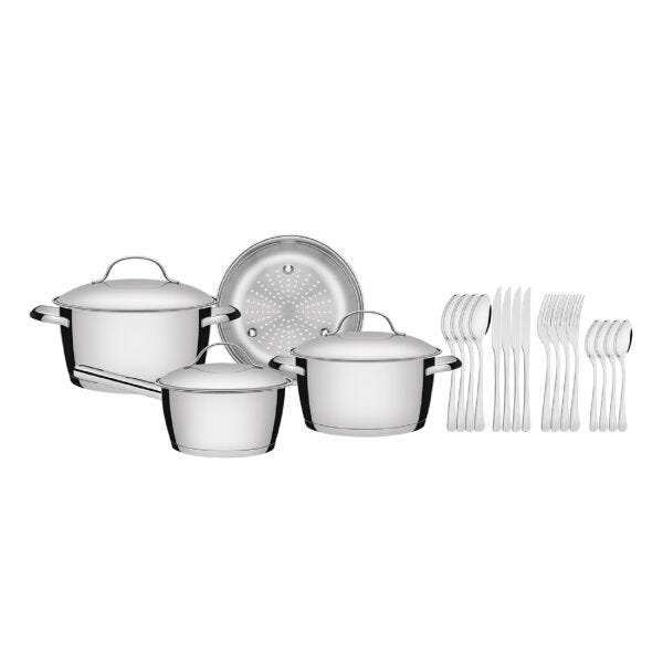 Conjunto Panelas 4pc Inox Fundo Triplo + Faqueiro 16pc Tramontina é boa?