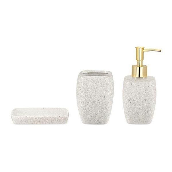 Conjunto para Banheiro Branco e Dourado em Ceramica 3 Peças MART 9066