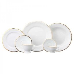 Serviço de Jantar e Chá em Porcelana 30 Peças - Pomerode Filete de Ouro Schmidt - 1 Serviço de Jantar e Chá em Porcelana 30 Peças - Pomerode Filete de Ouro Schmidt - 1