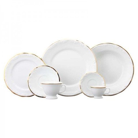 Serviço de Jantar e Chá em Porcelana 30 Peças - Pomerode Filete de Ouro Schmidt