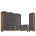 Ver imagem 1 de Guarda Roupa Casal Porto Com cômoda Lite 4 Gavetas 2 Portas E armário Multiuso Lite Nature Cinza – M