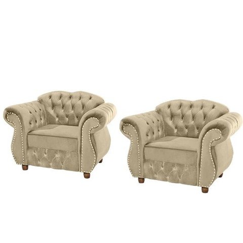 Quatro Poltronas Chesterfield Merlo - Suede Bege / Decoração, recepção , barbearia, sala tv e