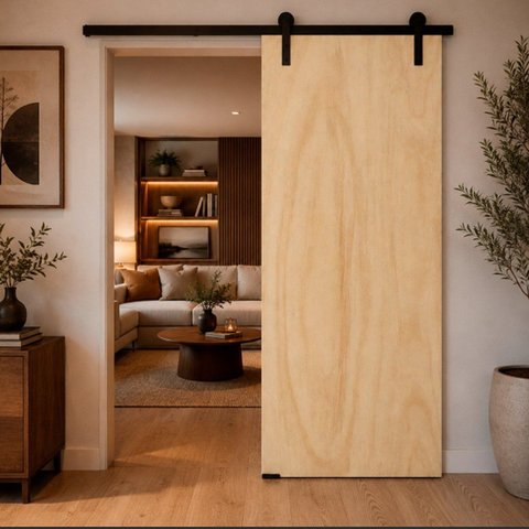 Porta Correr Lisa Mescla Trilho Aparente Concha 92x210 Direito Marrom Rodam