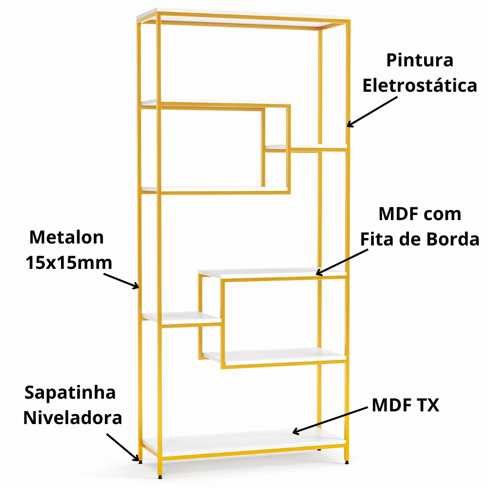 Estante Prateleira Estilo Industrial Organizador 6/4 Níveis Dourado - 5