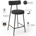 Ver imagem 4 de Kit 03 Banquetas Baixa para Cozinha Sala de Jantar Bancada Milão L02 Bouclê Preto - lyam decor