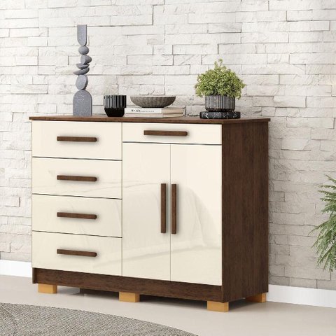 Cômoda Sapateira Sirius 5 Gavetas 2 Portas Imbuia/champanhe - Vila Rica