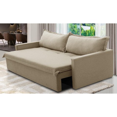 Sofá sem Caixa Retrátil e Reclinável 1,65m com Molas Luzia Linho Bege Madelina Decor