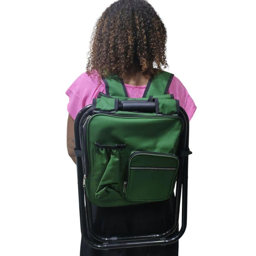 Cadeira Mochila Bolsa Semi Termica 2 em 1 Banqueta Portatil Piquenique Fila Espera Camping Pesca - 2