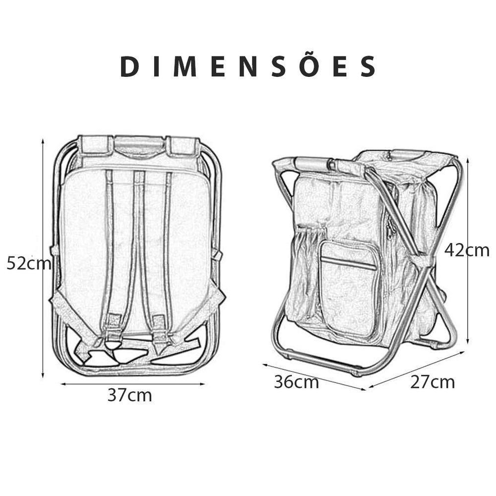 Cadeira Mochila Bolsa Semi Termica 2 em 1 Banqueta Portatil Piquenique Fila Espera Camping Pesca - 6