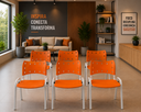 Ver imagem 1 de Cadeiras Modernas para Ambientes Corporativos, Treinamento Laranja Base Branca Kit com 6