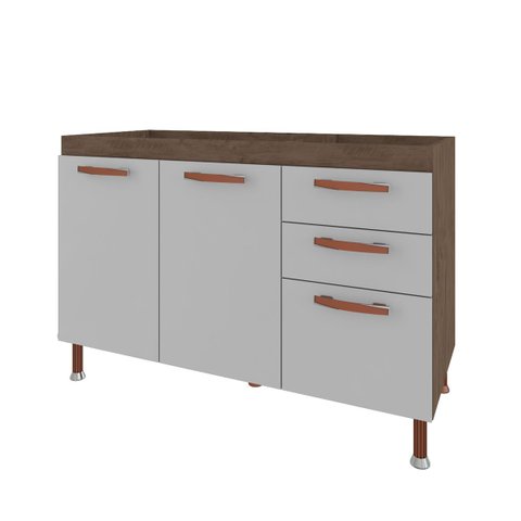 Balcão de Cozinha 120cm Armário sem Pia/tampo Noce Off-white