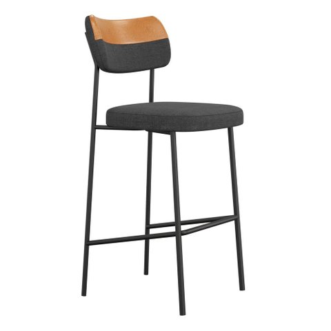 Banqueta Alta Cozinha Lila Estofada com Encosto Couríssimo Whisky Linho Grafite - Abmaza