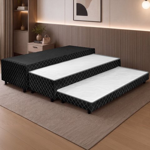 Base Tribox Solteiro Anne c/ Dupla Auxiliar 48 cm X 88 cm Preto