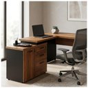 Ver imagem 4 de Mesa Escritório em L 1,70x1,60m Extensível c/ Armário Misto 3 Gavetas Workstart Nogal Sevilha/Preto