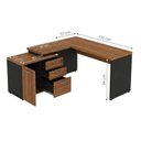 Ver imagem 3 de Mesa Escritório em L 1,70x1,60m Extensível c/ Armário Misto 3 Gavetas Workstart Nogal Sevilha/Preto
