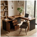 Ver imagem 5 de Mesa Escritório em L 1,70x1,60m Extensível c/ Armário Misto 3 Gavetas Workstart Nogal Sevilha/Preto