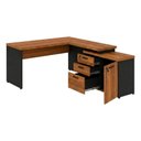 Ver mais imagens de Mesa Escritório em L 1,70x1,60m Extensível c/ Armário Misto 3 Gavetas Workstart Nogal Sevilha/Preto