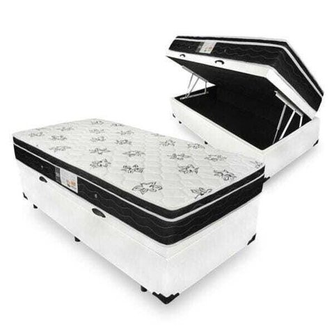 Cama Box com Baú Solteiro + Colchão de Molas Ortobom Physical Nanolastic 88x188x65cm