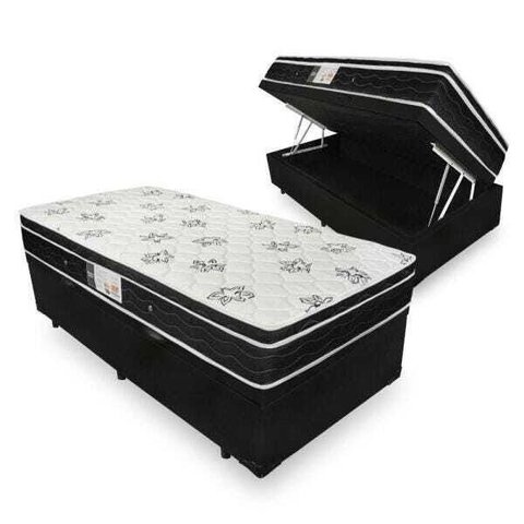 Cama Box com Baú Solteiro + Colchão de Molas Ortobom Physical Nanolastic 88x188x65cm
