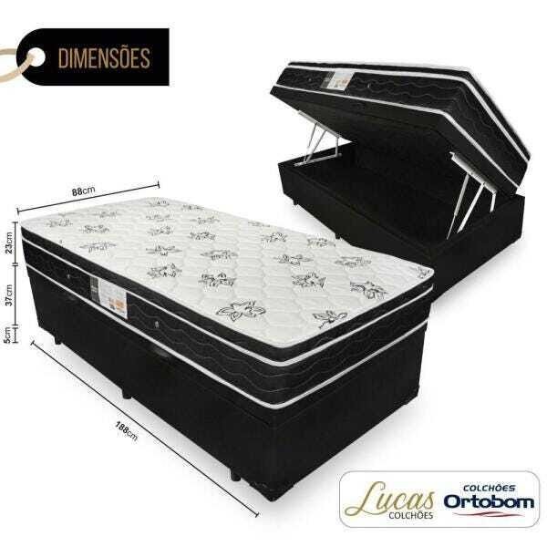 Cama Box com Baú Solteiro + Colchão de Molas Ortobom Physical Nanolastic 88x188x65cm - 2