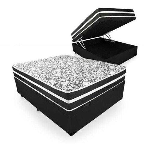 Cama Box com Baú Viúva + Colchão de Molas - Anjos - Black Graphite 128x188x68cm
