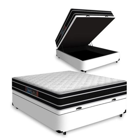 Cama Box Baú Casal + Colchão de Espuma D33 Castor Black White Double Face 138x188x69cm