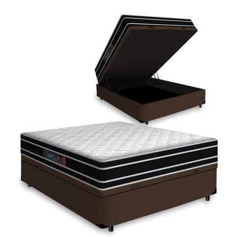 Cama Box Baú Casal com Colchão de Espuma D33 Castor Black White Double Face 138cm